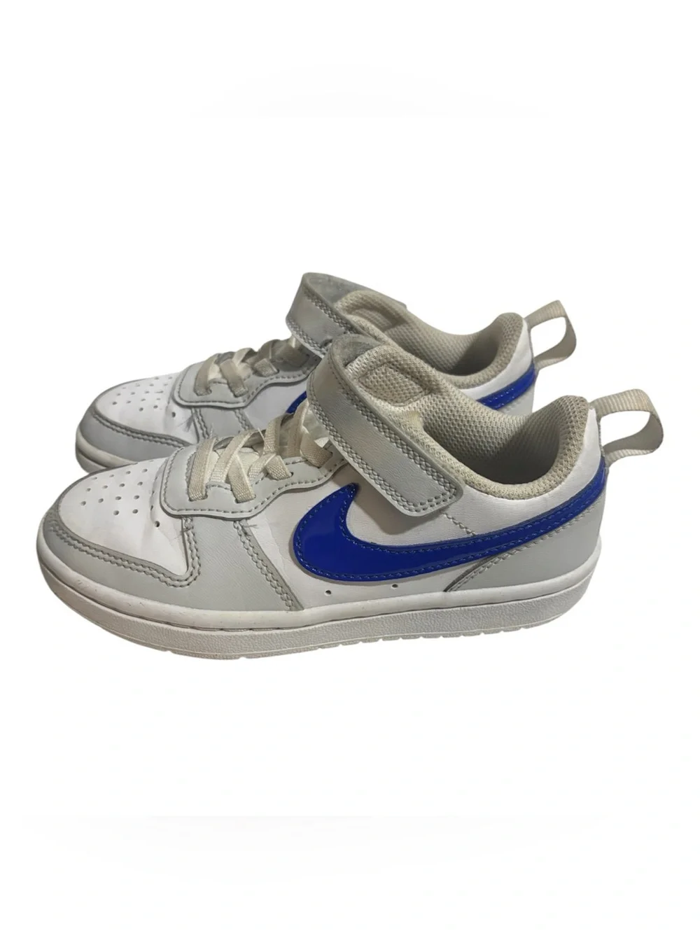 Nike Kids White Sneakers with Royal Blue Swoosh